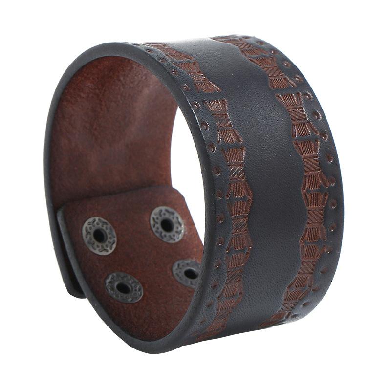 

Retro Brown Wide Cowhide Bracelet Punk Style Genuine Leather Bangles Women Men Ethnic Wristband Fashion Jewelry