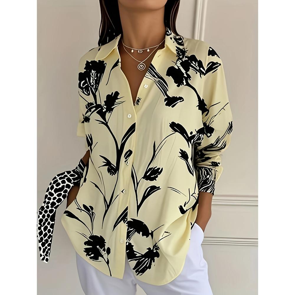 Fashion Floral leaf 3D Print Women's Long Sleeve Shirt Autumn New Button-Down Lapel Casual Shirt Casual Wear Women Clothing