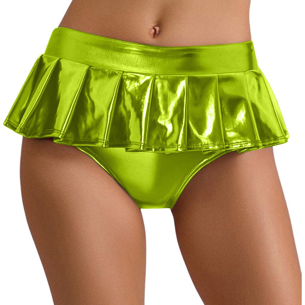 Dámské metalické lesklé mikro mini plisované culottes sukně Rave párty mikro šortky