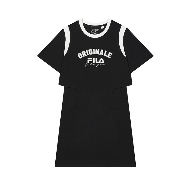 New FILA ORIGINALE Short Sleeved Dress Women's Jet Black F11W429308FBK