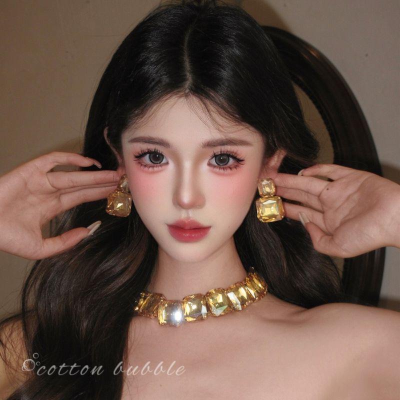 

and American Exaggerated Square Necklace and Earring Set for Women, Light Luxury, High-End Evening Dress Accessories, Clavicle Chain, Bridal Choker Necklace + Earrings [Set]