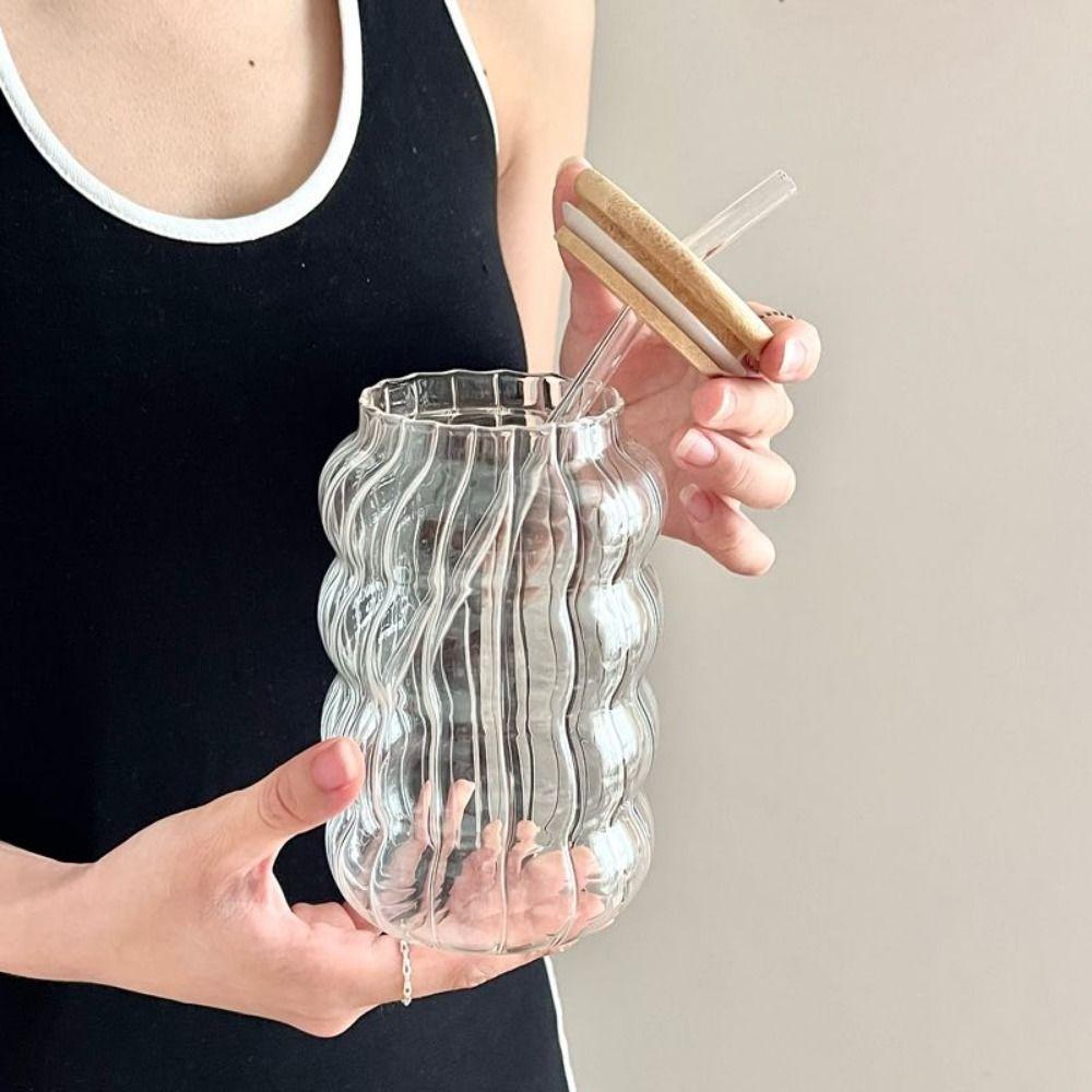 Straw Coffee Mug Transparant Glass Tumbler Vintage Drinking Glassware  Tea