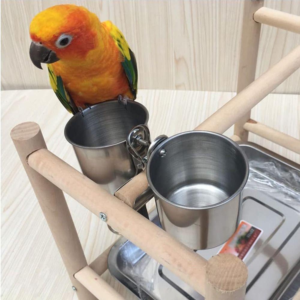 Stainless Steel Bird Feeder Double Cups 2in1 Parrot Water Feeding Bowl  Pet Supplies