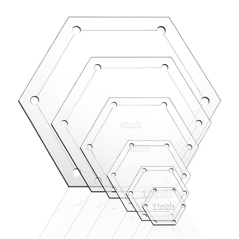 

For Crafting Sewing Supplies- 6 PCS Acrylic Hexagon Quiltting Template Set In 1 To 5 Sizes With 1/4 Inch Seam Allowance прозрачный