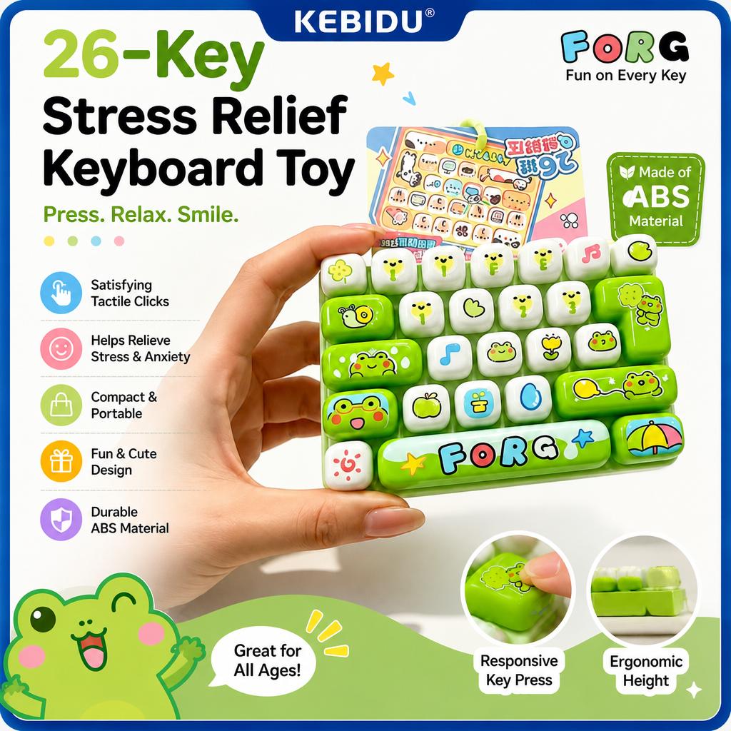 KEBIDU Finger Stress Relief Mini Keyboard Clicker Toy, 26 Buttons Rebound Keycap Pendant, Mini Mechanical Keycap Stress Relief Gift with Keychain