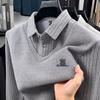 Men's Lapel Hoodie Fake Two Piece Winter Arrival Letter Print Long Sleeve Fashion Business Leisure Men'sWear