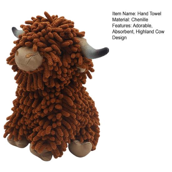 Fuzzy Animal Hand Towel Chenille Highland Cow Decorative Towel Cute Doll Absorbent Hand Towel