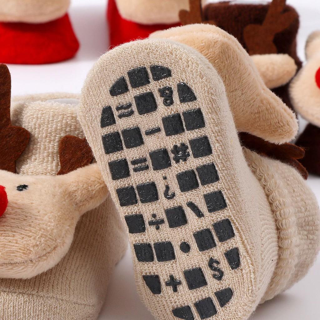 Baby Christmas Socks Santa Claus Snowman Reindeer Plush Knit Socks Non-Slip Crib Shoes for Infant Boys Girls First Xmas Outfits Toddler Gift