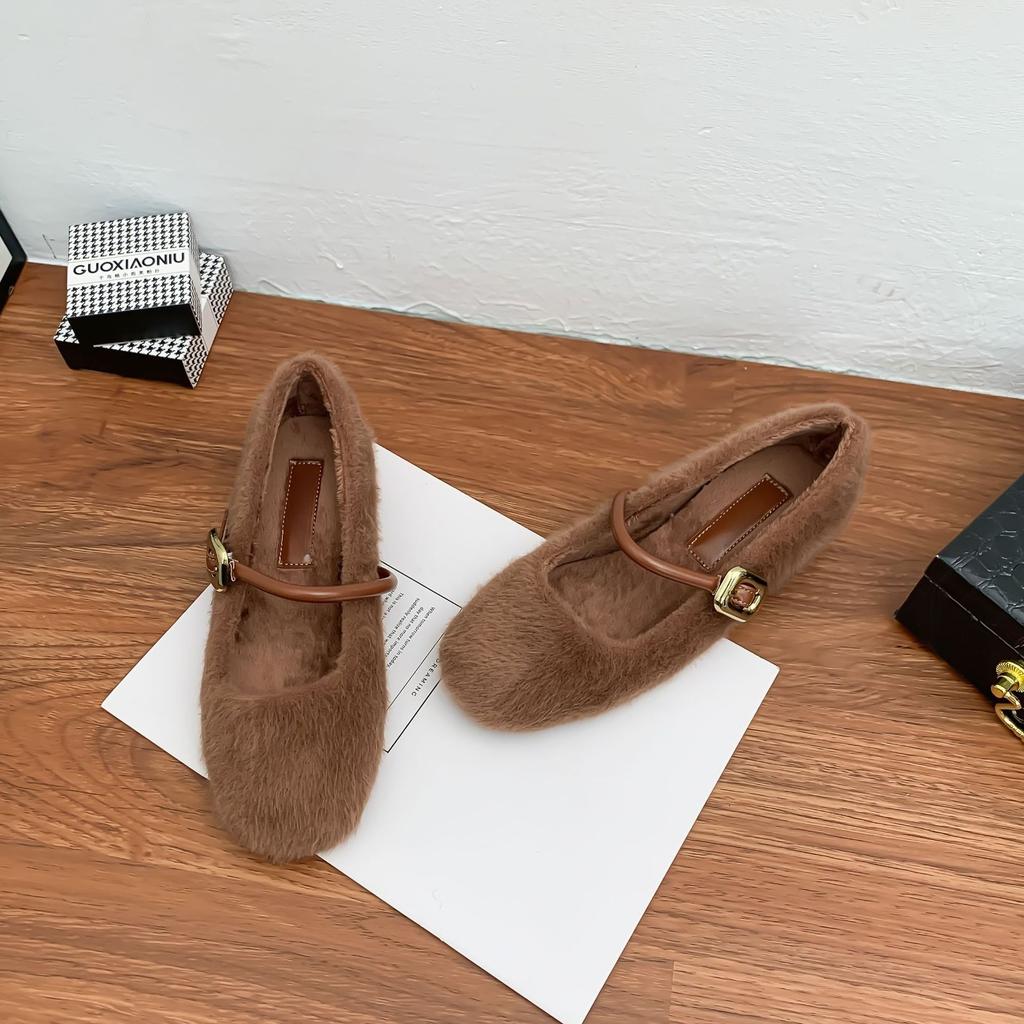 Grape Mother Winter New Fluffy Shoes Women Wear High-end Thick Velvet Warm Shoes Women with Korean Cotton Shoes