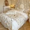 G5Z Princess Heart Cotton Four-Piece Bedding Set with Ruffled Skirt
