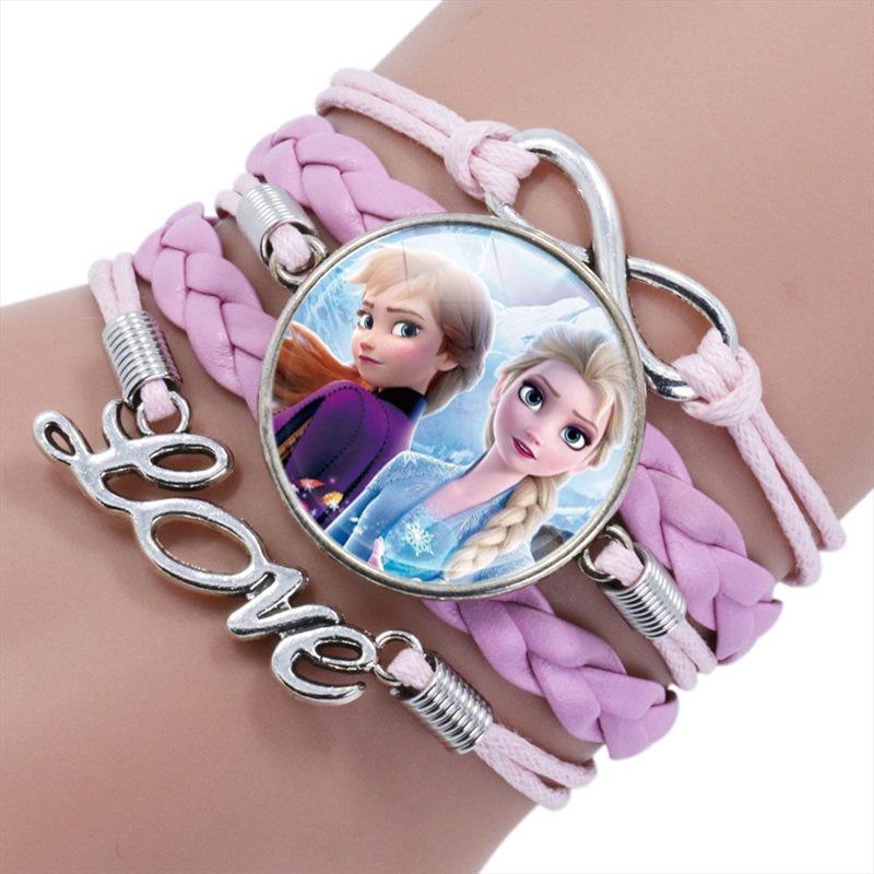 Elsa Princess Time Gem Multilayer Bracelet Cartoon Pink Woven Bracelet For Kids