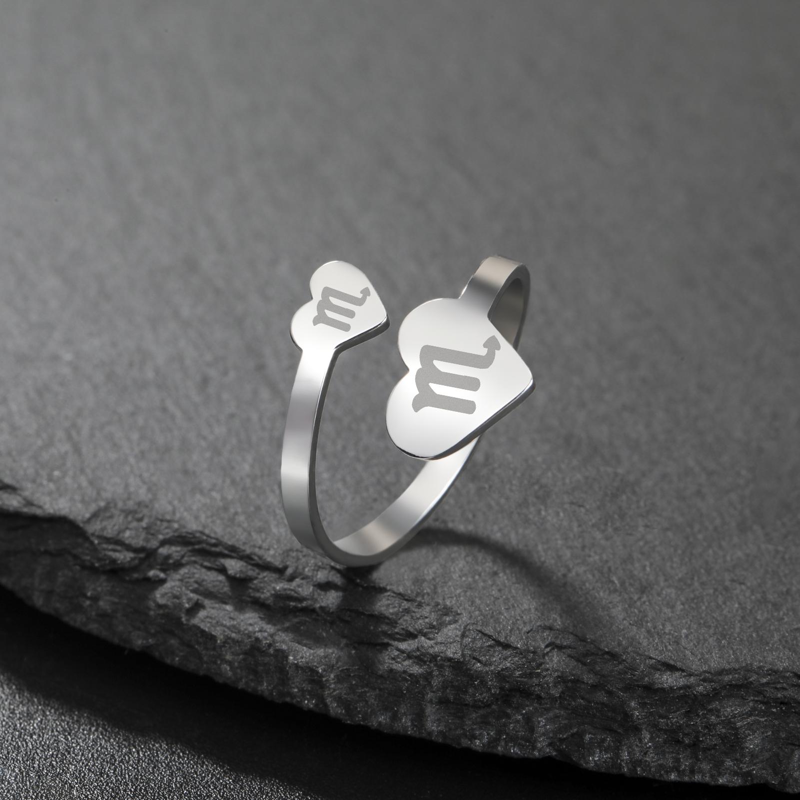 

LIKGREAT Romantic 12 Constellation Adjustable Rings for Women Stainless Steel Minimalist 12 Zodiac Sign Finger Ring Jewelry Gift resizable
