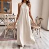 European and American summer new solid color loose fashion neck dress vacation dress