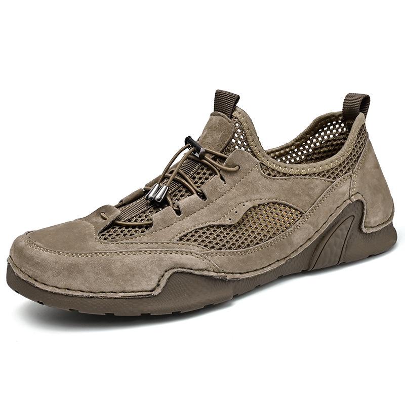 

Повседневная мужская летняя новая дышащая полая обувь с осьминогом, мужская обувь на одном педале, плоская подошва, нескользящая, легкая, большой размер, сетчатая обувь Leather shoe size (one size larger than sneakers) хаки