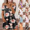 Women's V Neck Short Sleeve Printed Zip Off-shoulder Dress Casual Dress Commuting Dress