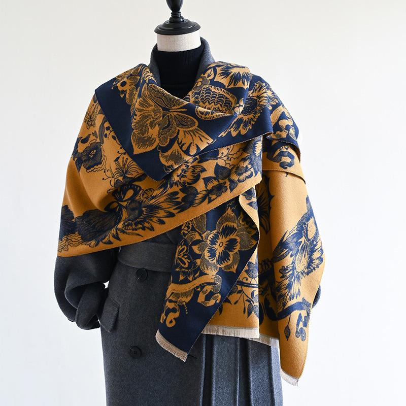 Autumn And Winter Flowers Linger With Butterflies, Simple Women'S Imitation Cashmere Warm Scarf, Versatile Long Shawl Cape