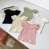 Baby Girl Summer Short Sleeve Ruffled Collar Solid Ribbed Lightweight Tee