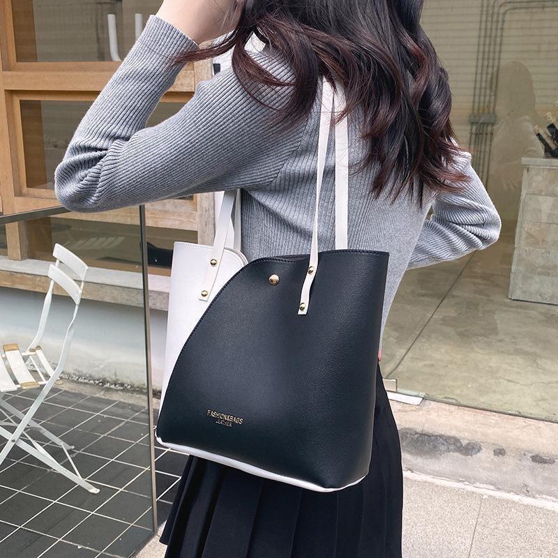 Women's Patchwork Color Bag Large Capacity Shoulder Bags Pu Leather Handbag Ladies Bags Purses and Handbags
