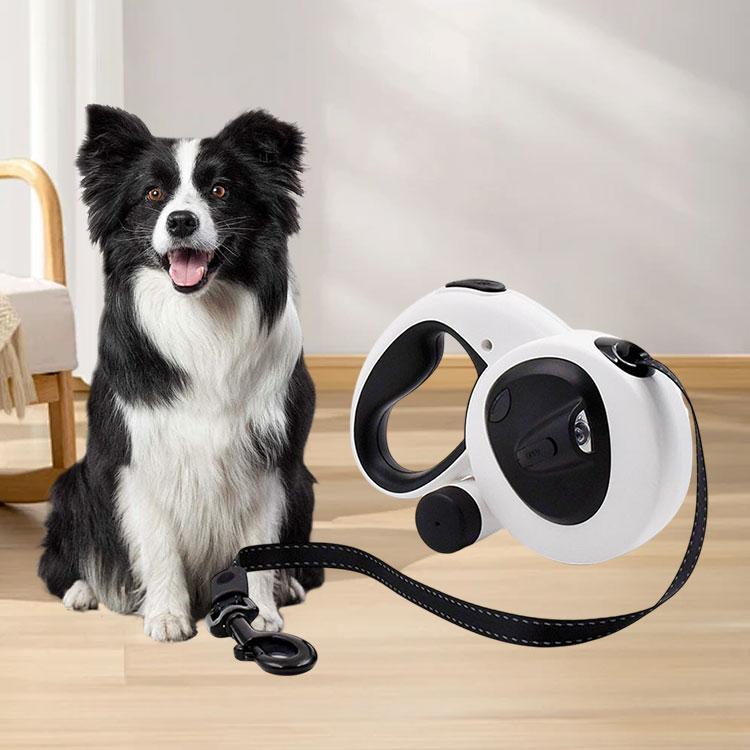 Lightweight Retractable Dog Leash One-Handed Operation Outdoor Night Walking with LED Light & Waste Bag Dispenser