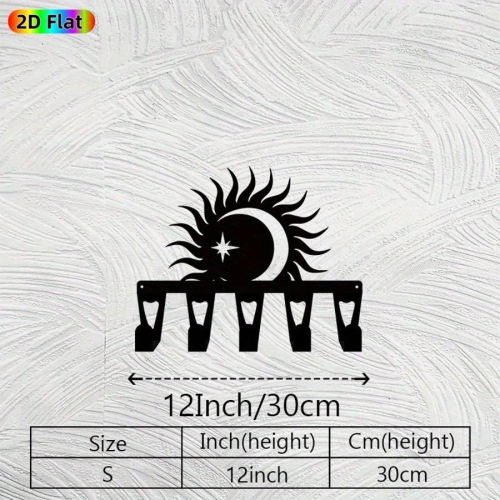 

Modern Sun Moon Key Holder Heavy Metal Wall Decor with 5 Hooks Space Saving Entryway Organizer for Living Room Bedroom Hallway Home 25.5x30