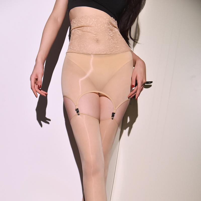 Women Sexy Stockings Lace Hip Skirt Oil Shiny Glossy Sheer Pantyhose High Elastic Transparent High Socks Exotic Lingerie