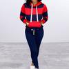 2 Pcs/Set Women Hoodie Pants Set Elastic Waist Striped Color Matching Hooded Long Sleeves Warm Drawstring Plus Size Pockets Women