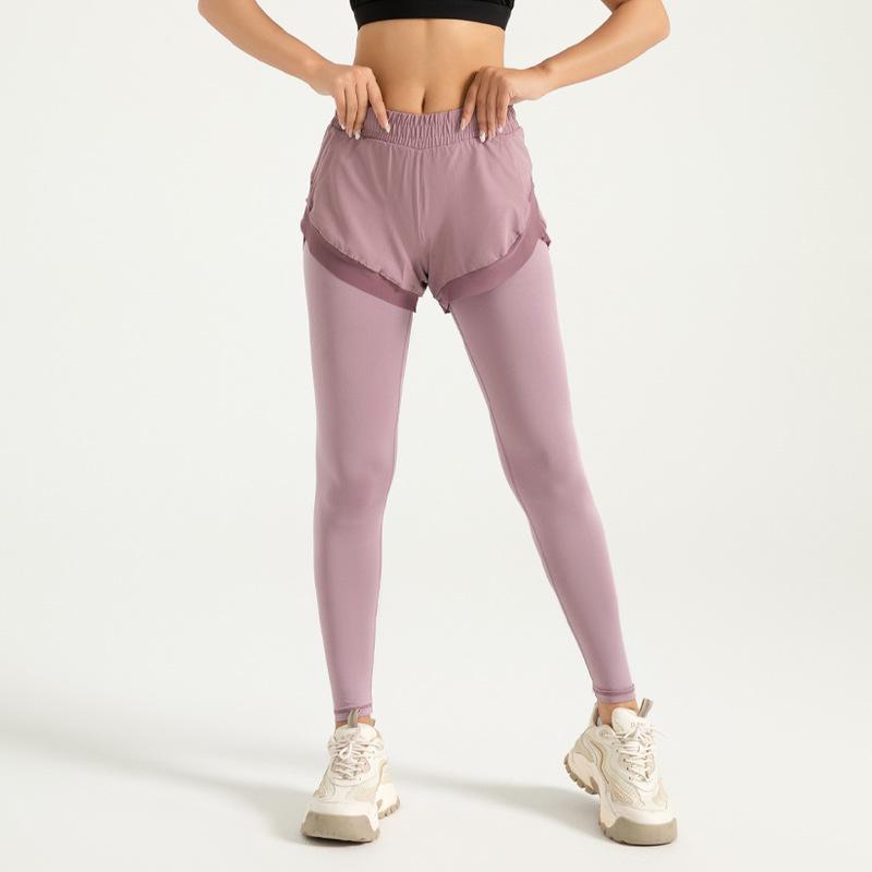 

Женские штаны для йоги с высокой талией, имитацией двух частей и карманом XXL фиолетовый