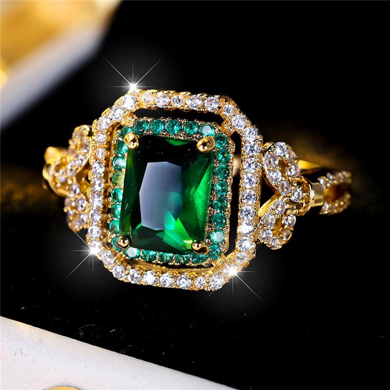Cute Female Green Zircon Stone Engagement Ring Gold Color Wedding  For Women 9