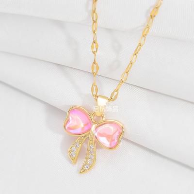 Bow Necklace Women'S Light Luxury Simple Magic Stone Pendant