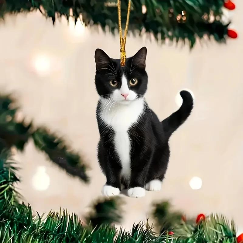 2D Acrylic Small Black Cat Pendant Flat Cat Car Rearview Mirror Decoration Pendant Pet Enthusiast Keychain
