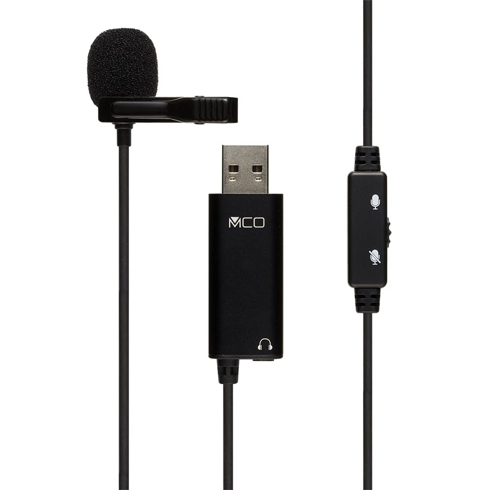 Miyoshi MCO USB Pin Microphone with Mini Clip, 3.5mm Earphone Jack, Mute Switch, Omnidirectional, Compatible with WindowsMacOS, 1.9m Cable Length,