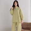 Air Cotton Sandwich Pajamas Women'S Autumn And Winter Pure Cotton Thickened Long Sleeves Can Be Worn Outside Loungewear Spring And Autumn Suit