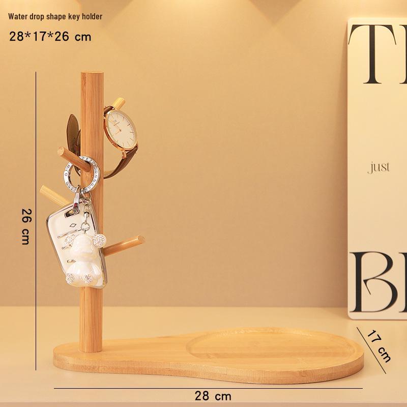 

Creative Wooden Gourd Tree Branch Key & Cup Holder with Inverted Draining Rack: Solid Wood Desktop Storage.