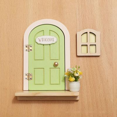Mini Holz Feen Elf Tür Set Zimmer Wanddeko Feentür Cartoon Kinderspielzeug Heimdeko