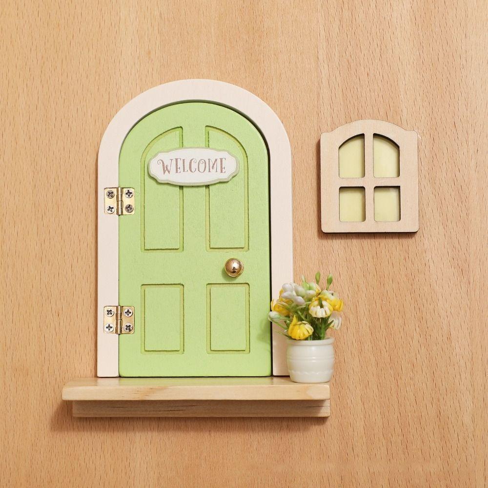 Room Wall Decor Wooden Fairy Elf Door Set Simulation Balcony Kids Toys  Home Decor