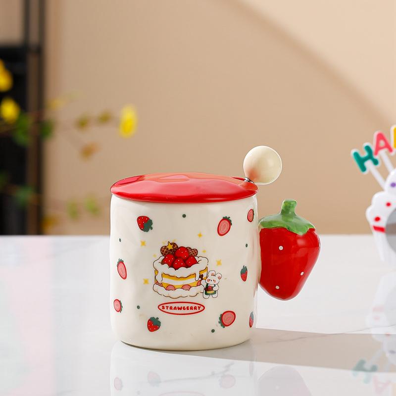 New High Value Fruit Mug with Lid Spoon Cute Ceramic Water Cup Office Home Coffee Cup