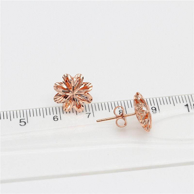 Exquisite Russian Purple Gold Classic Car Flower Rose Stud Earrings Sweet Rose Gold Hollow Flower Stud Earrings Jewelry
