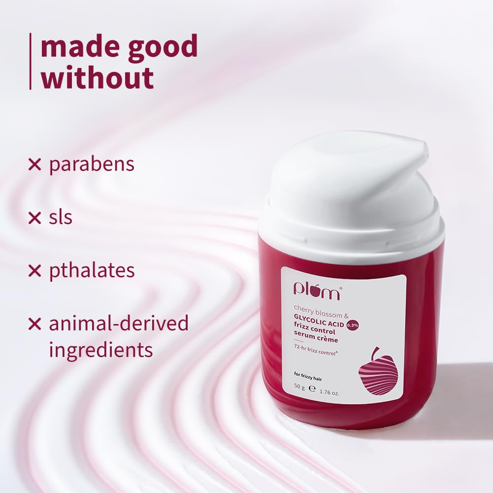 Plum Cherry Blossom Frizz Control Hair Serum Crème 50g | Leave-In, Heat & UV Protection, Smooth Tamed Hair