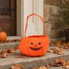 Halloween Gift Bag Pumpkin Candy for Kids, Small Trick or Treat Bucket, Reusable Soft Face Basket with Handle Party Decoration