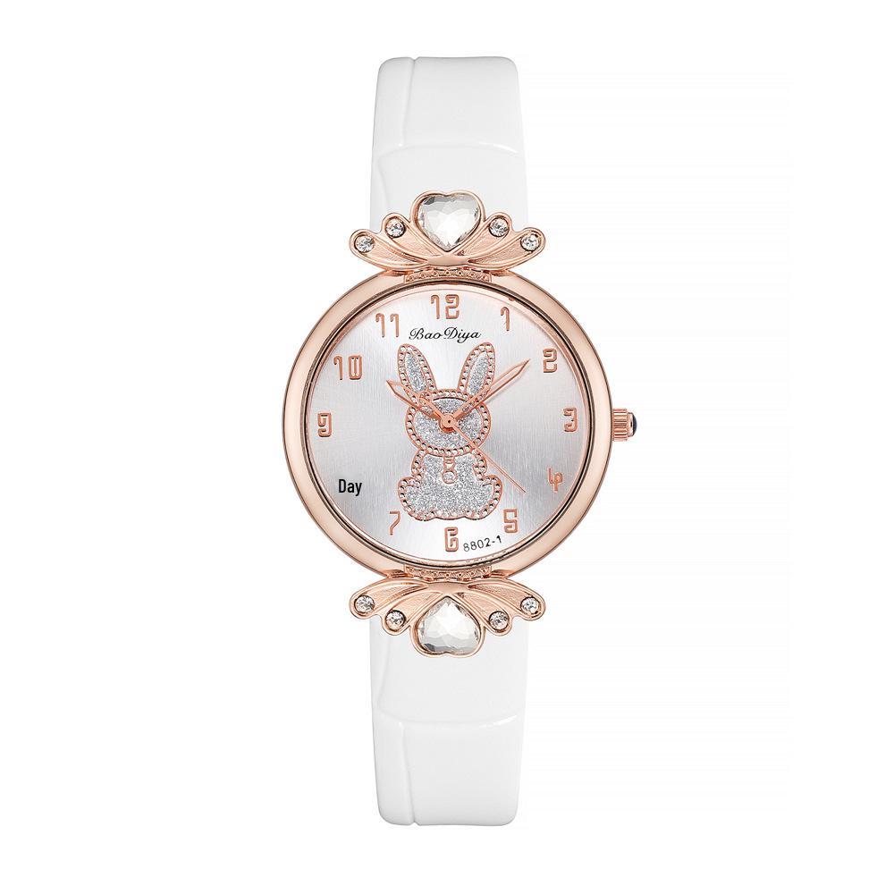 Orologio da polso al quarzo alla moda Douyin con fiocco, design di coniglio e quadrante digitale semplice