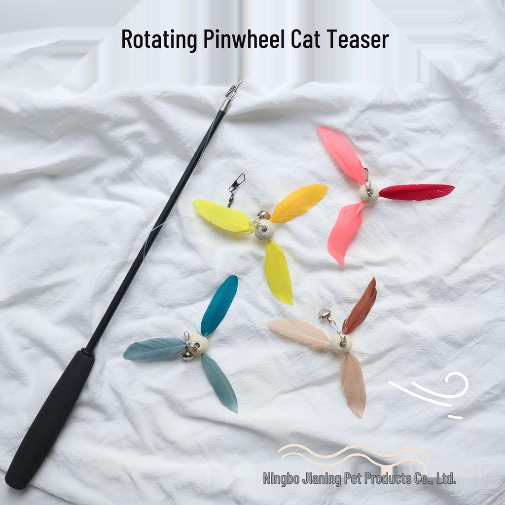 Colorful Rotating Pinwheel Feather Cat Teaser Wand Attachment - Interactive Kitten Toy for Boredom Relief