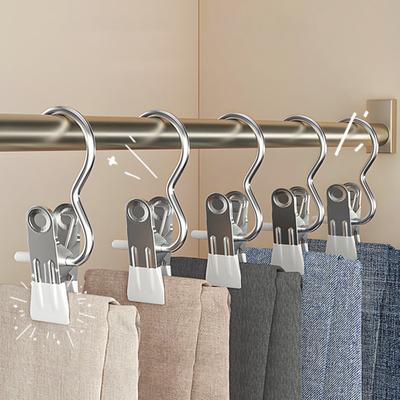 4 Stück Multifunktionale Wäscheklammer mit Metallhaken Winddicht Rutschfest Spurlos Starker Halt Schwerlast Socke Handtuch Hut Unterwäsche Wäscheaufhängen KTY