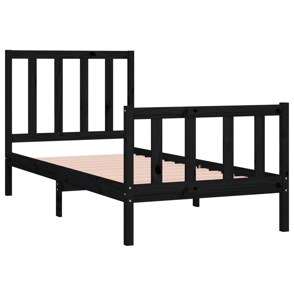 Solid Wood Bed Black 75x190 cm