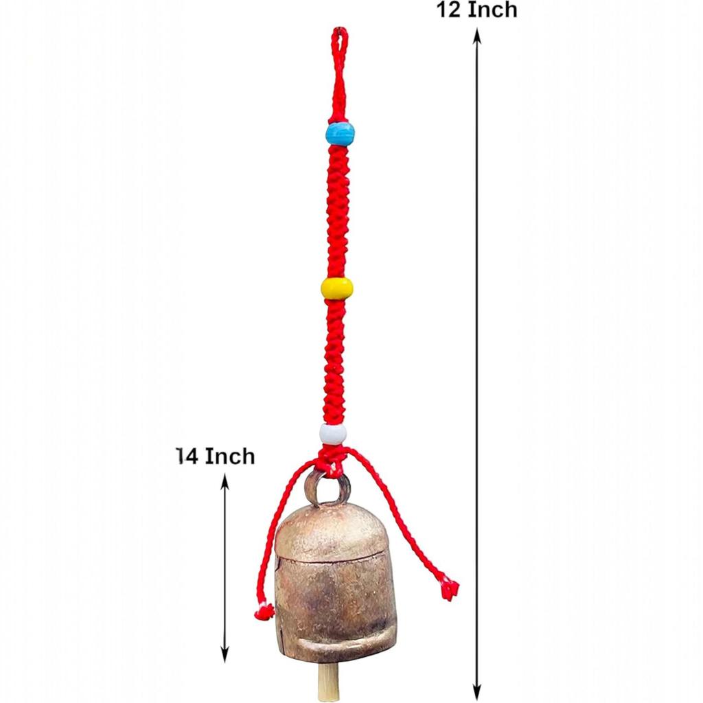 Handmade Small Metal Cow Bell – Rustic Gold Hanging Wind Chime with Red Rope for Home Decor, Meditation, Christmas Ornament, Boho Farmhouse Charm