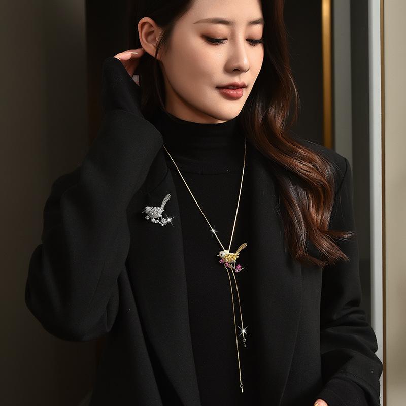 2023 Autumn And Winter Long Necklace, Bird Flower Versatile Sweater Chain, Femininity Personalized Corsage Clothes With