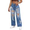 2023 Women's High Waist Ripped Jeans: European & American Style, High Stretch, Loose Straight Leg