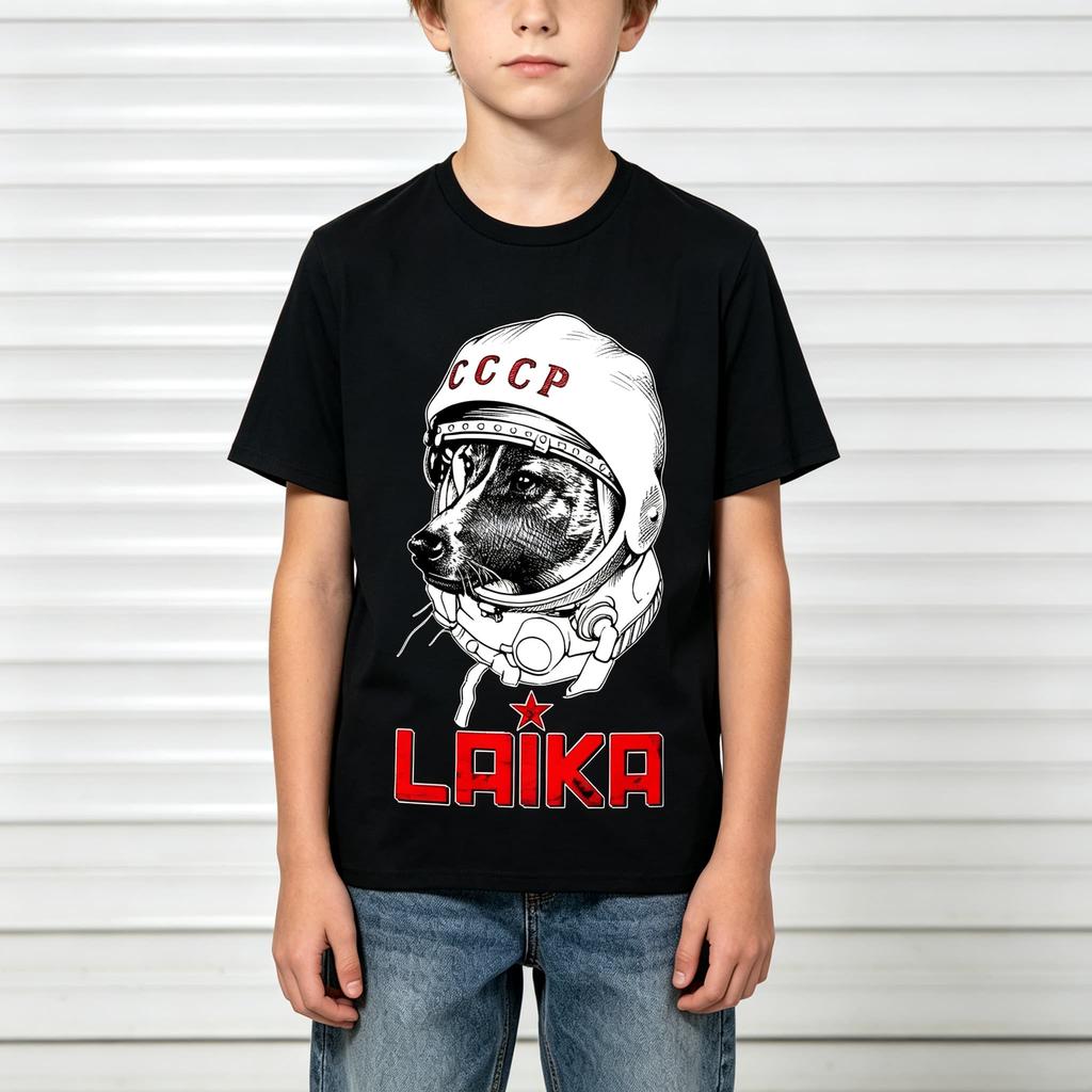 Laika Ussr Funny Cartoon Dog Summer Tee Men T Shirt Women Tee Boys Top Children Parent Child Cotton Short Sleeves Kids Tshirt