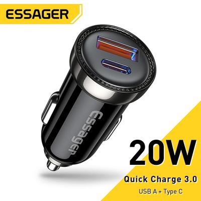 Essager USB Car Charger PD 20W USB Type C Mobile Phone Quick Charge QC 3.0 For iPhone 14 Redmi Xiaomi Huawei Fast Charging