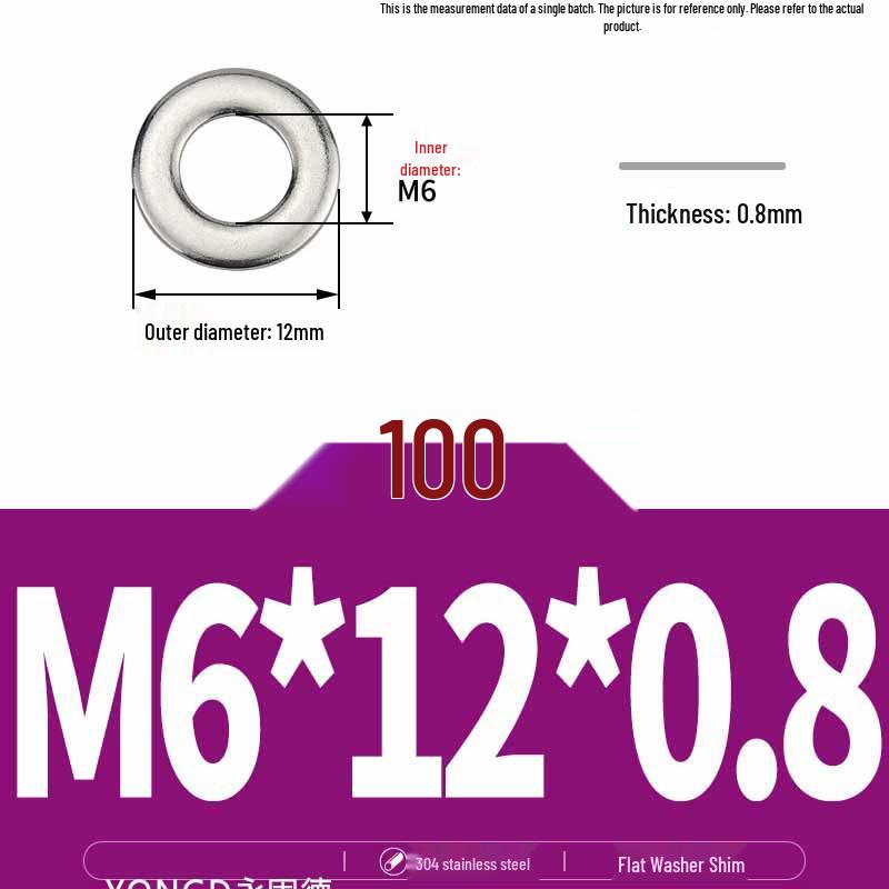 304 Stainless Steel Thickened Flat Washer / Ultra-thin Metal Gasket, Sizes M1.6-M10