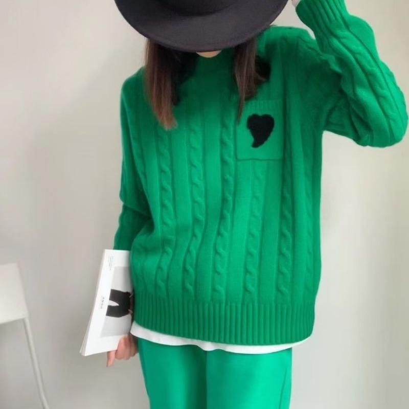 

Пуловер, свитер, осенне-зимний о-образный вырез, длинный рукав, карман, любовь, однотонный, свободный, вязаный, женский пуловер из жареного теста One Size зелёный